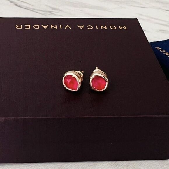 Monica Vinader Siren Stud Earrings, Pink Quartz/Rose Gold, NEW IN BOX - Picture 12 of 12